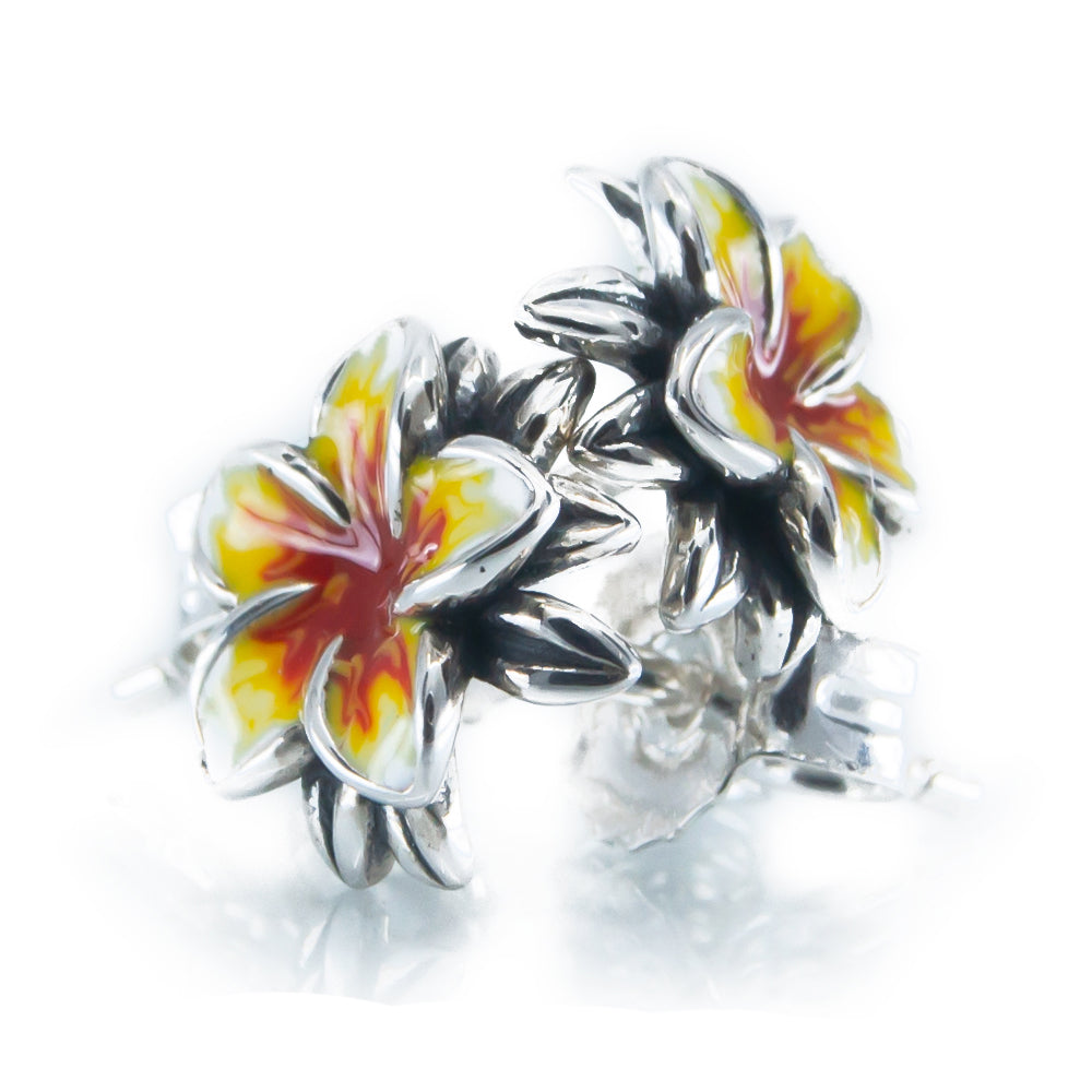 Aurora Charm Frangipani Yellow and Red Earrings silver; yellow; red sterling-silver; enamel Earrings by The Alternative Bead. Your official Aurora Charm Retailer from Germany