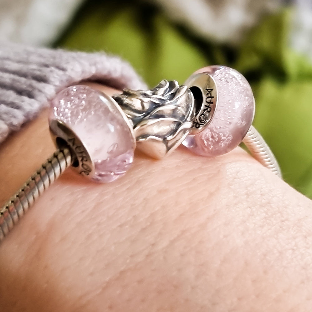 The Alternative Bead: Aurora Charm - Pink Rose Droplets Murano Glass Bead Sterling Silver Charm Picture 3