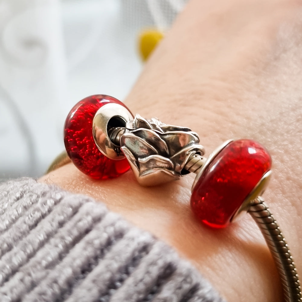 The Alternative Bead: Aurora Charm - Scarlet Heart Sparkles Murano Glass Charm Sterling Silver Charm Picture 4