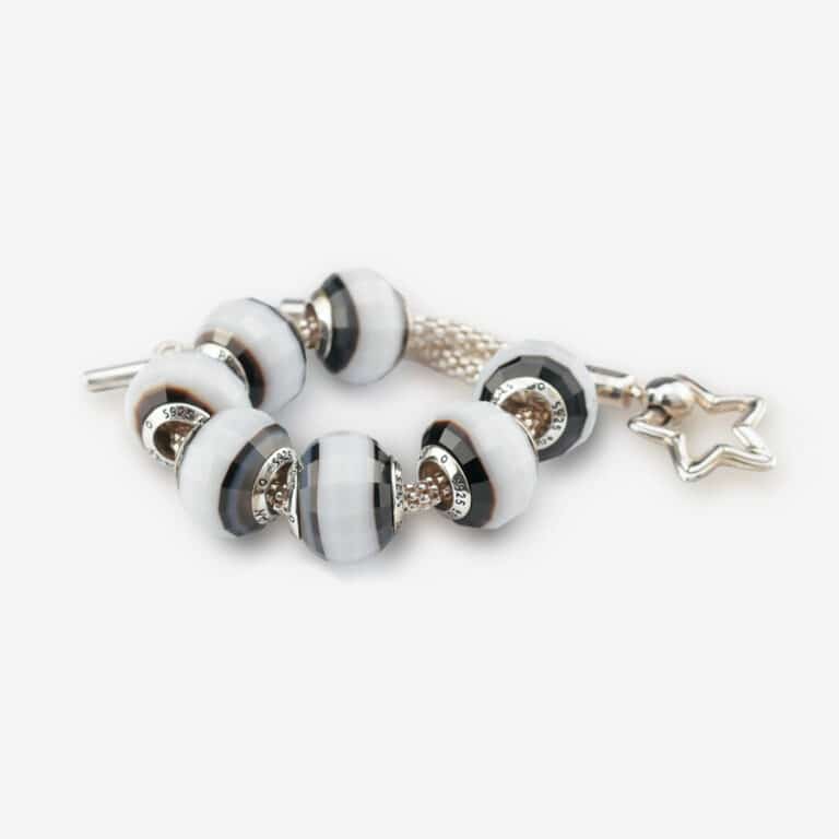 Praan Black & White Striped Agate Charm silver sterling-silver Bead by The Alternative Bead. Your official Praan Retailer from Germany