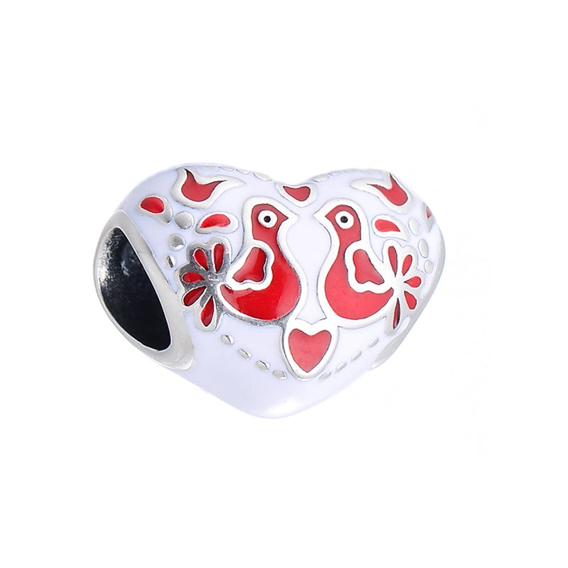 The Alternative Bead: Aurora Charm - Frozen Lovebirds Heart Charm Sterling Silver Charm Picture 1