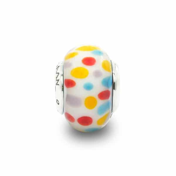 Praan White Polka dot dots and white and yellow and blue and red and gray and multicolor glass Bead by The Alternative Bead. Your official Praan Retailer from Germany